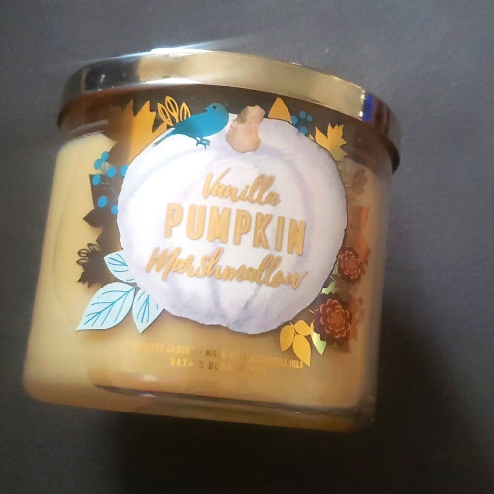 Bath and Body Works 3 Wick Candle 14.5 oz Vanilla Pumpkin Marshmallow New